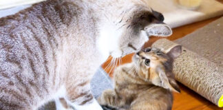 ゼロ距離の先住猫と子猫