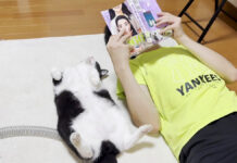 お兄ちゃんと一緒に漫画を読む猫
