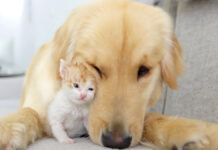 ゴールデンレトリバーと子猫