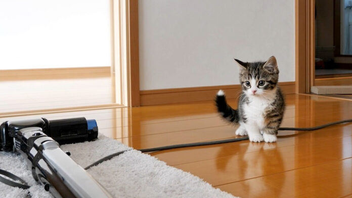 掃除機にビビっちゃう子猫