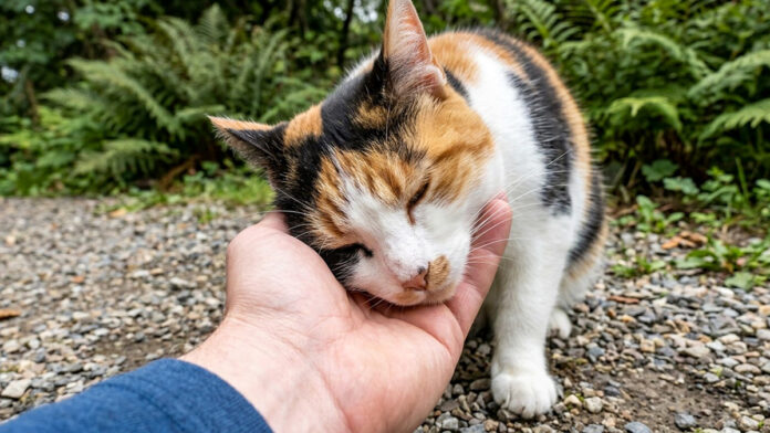 撫でると大音量で喉を鳴らす猫